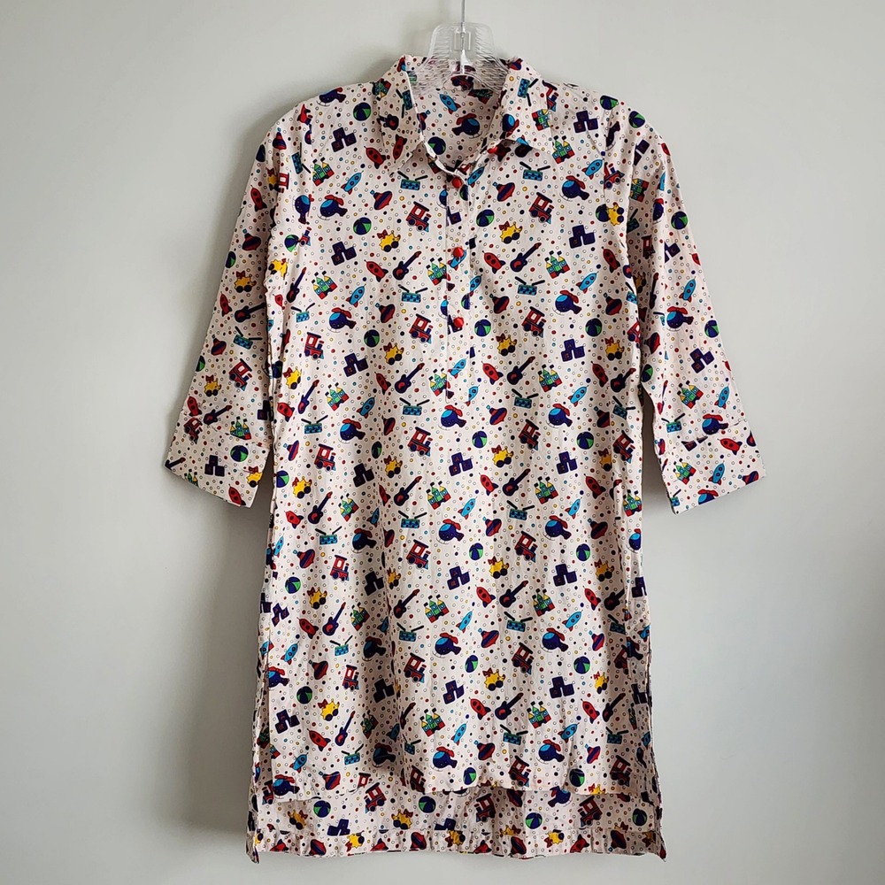 Kurta Toy Print Shirt Tunic Top Kids Boy Small Novelty Retro Train Ball Guitar
